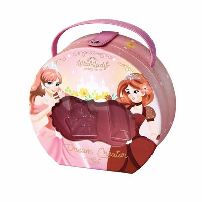 PUのハンドルが付いているピンクの急な閉鎖の誕生日プレゼントの構造箱の円形