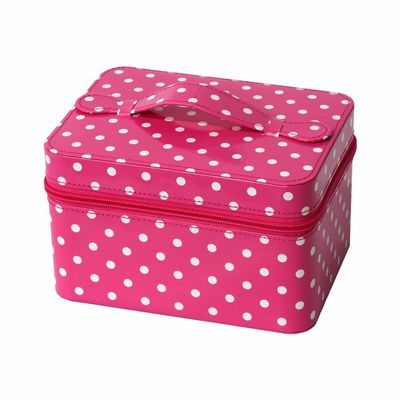 18*13.5*11cmのピンクの白い点携帯用化粧品箱のジッパーの閉鎖