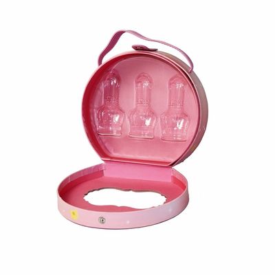 PUのハンドルが付いているピンクの急な閉鎖の誕生日プレゼントの構造箱の円形
